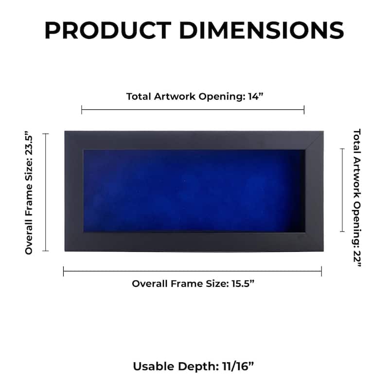 14x22 Shadow Box Frame Black Wood | With a 3/4" Usable Display Depth | Includes a Royal Blue Real Suede Texture Acid-Free