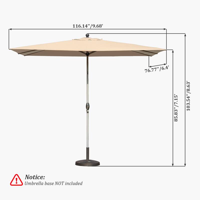 Rectangle Patio Umbrella with Crank Lift and Tilt, Beige (Base Excluded)