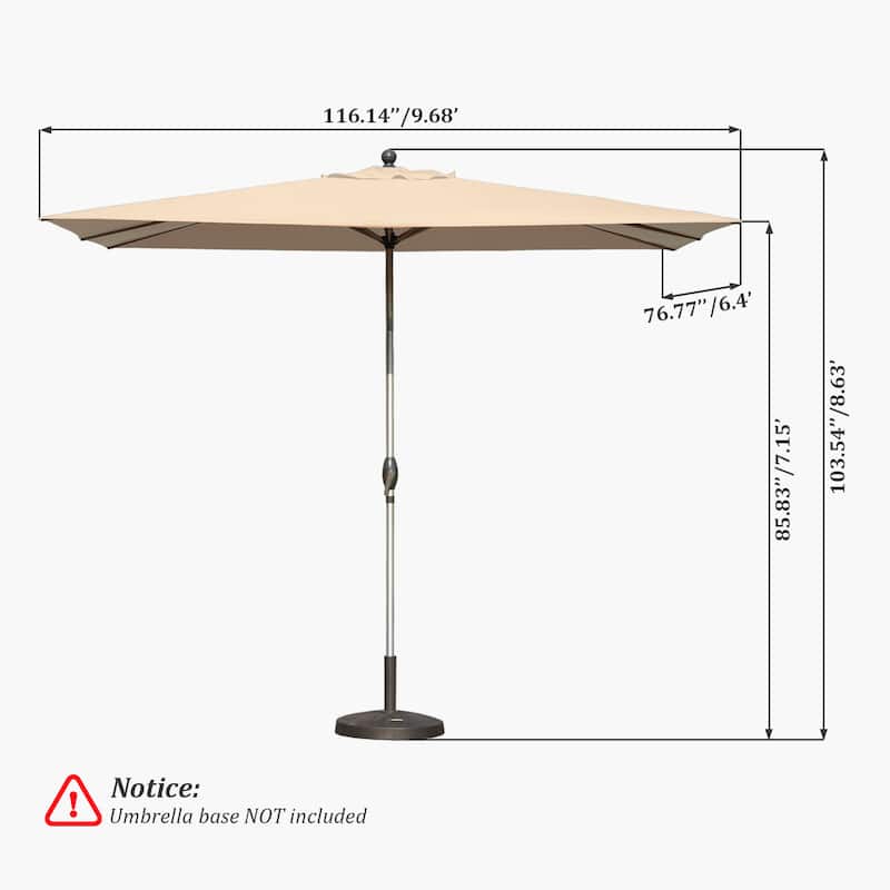 Rectangle Patio Umbrella with Crank Lift and Tilt Function, (Base not included)