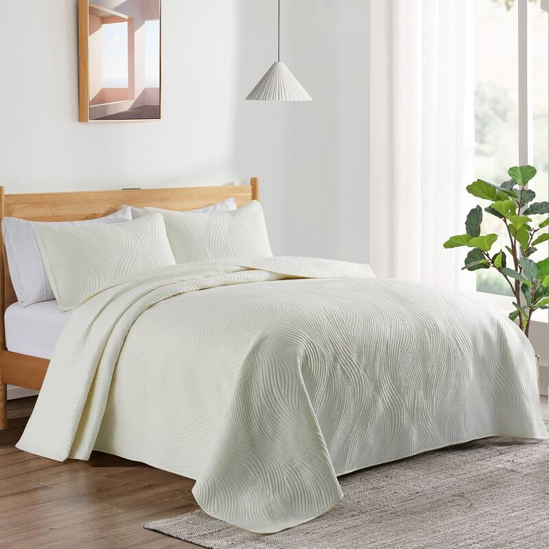 3-Piece Reversible Ultra Lighweight Coverlet Premium Microfiber Bedspread Quilt Set - Ivory - 106" x 90"