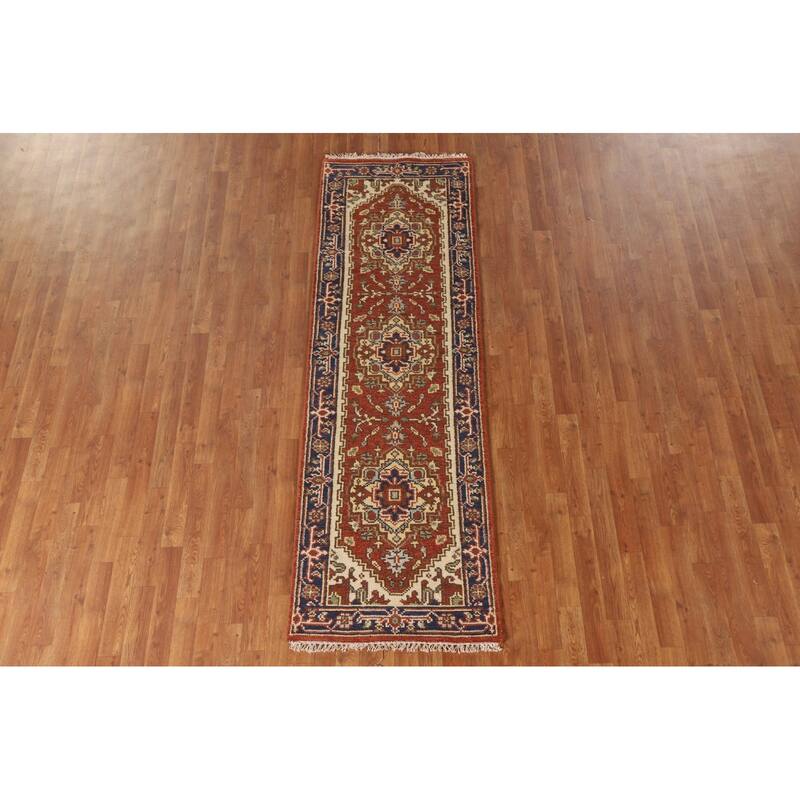 Orange Heriz Indian Runner Rug Hand-knotted Wool Carpet - 2'6"x 7'11"