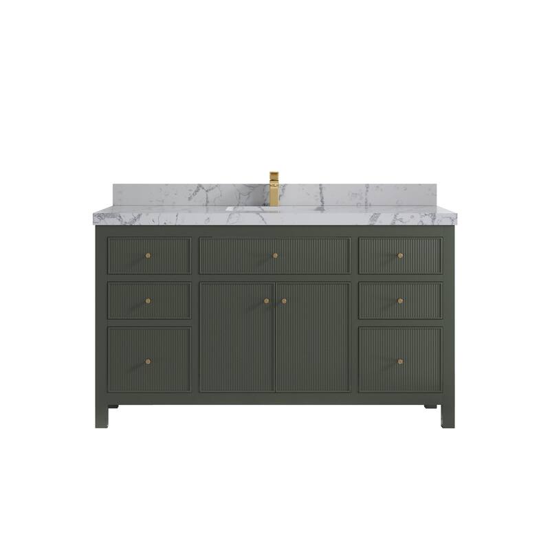 Willow Collections 60 in W x 22 in D Sonoma Free Standing Reeded Single Sink Bathroom Vanity with Countertop - 2" Venatino - Pewter Green