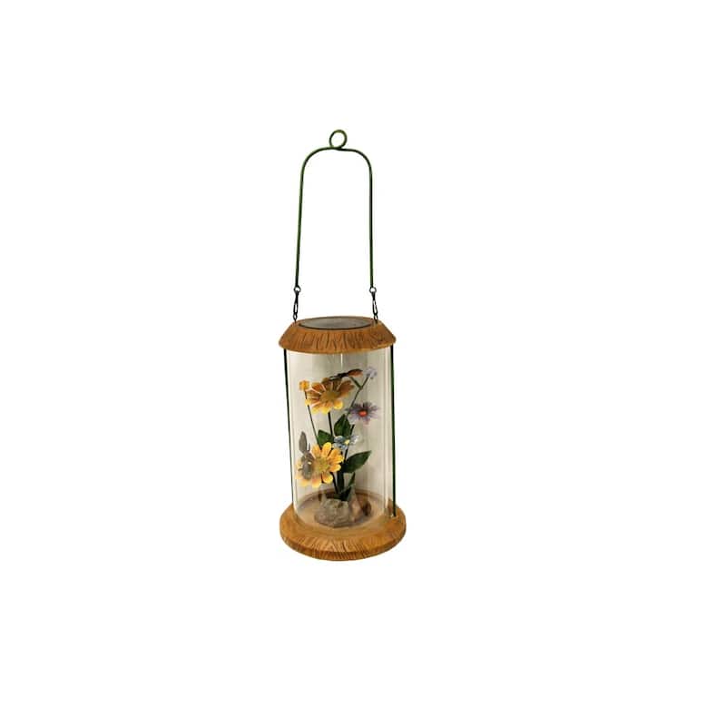 10.5" LED Lighted Solar Powered Outdoor Garden Lantern with Flowers - 10.5