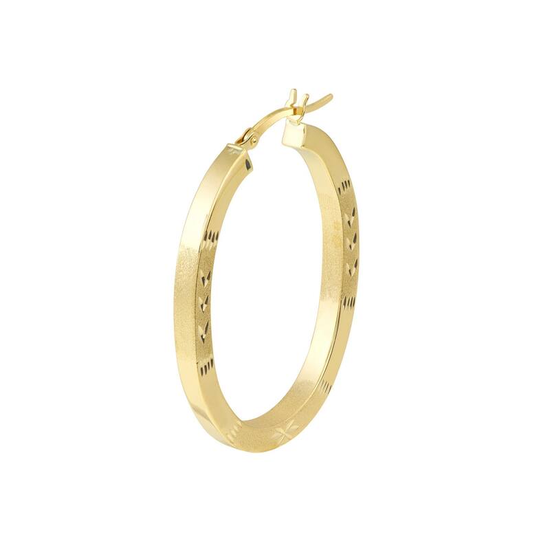 Curata 10k Yellow Gold Polished Sparkle Cut Design Oval Square Tube Satin Hoop Earrings - 35mm