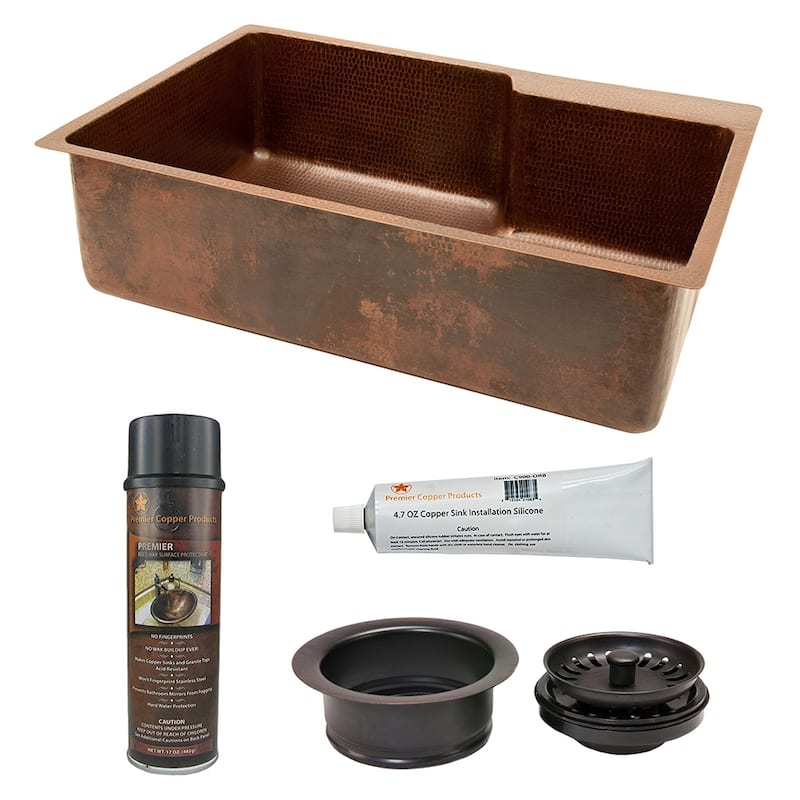 33-in Hammered Copper Kitchen Single Basin Sink with Matching Drain and Accessories (KSP3_KSFDB33229)
