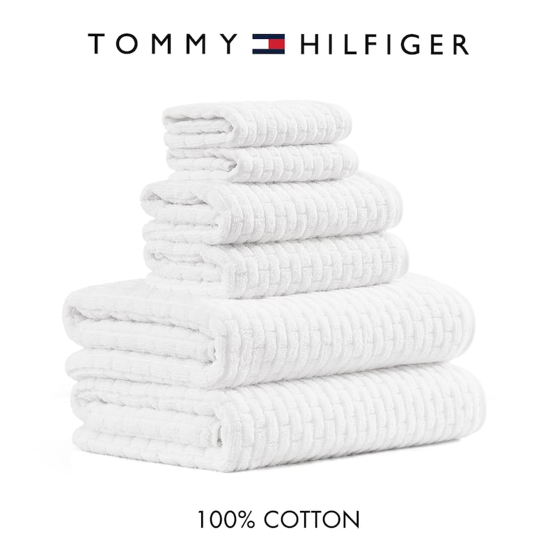 Tommy Hilfiger Brick Texture Solid Cotton 6 Piece Towel Set - 6 Piece - White