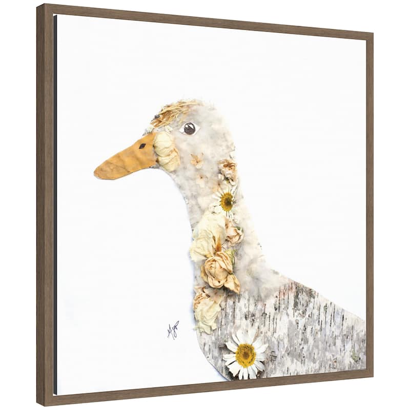 Kate and Laurel Duck No. 1 by Madeline Jeppesen Framed Canvas Wall Art Print - 22x22 - Walnut