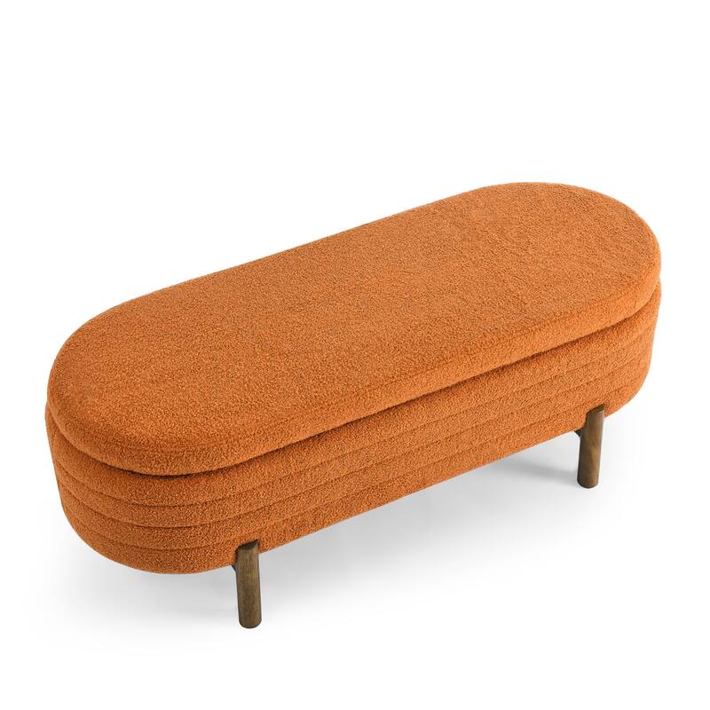 Ottoman Oval Storage Bench,Rubber Wood Leg,Beige(46."x17.7"x10.8")