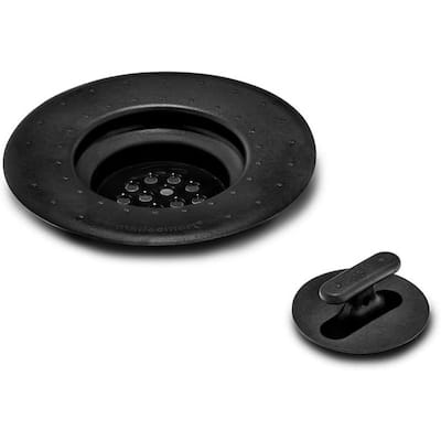 2-Piece Drain Strainer & Stopper, Soft-Grip Rim, Small Storage, Carbon