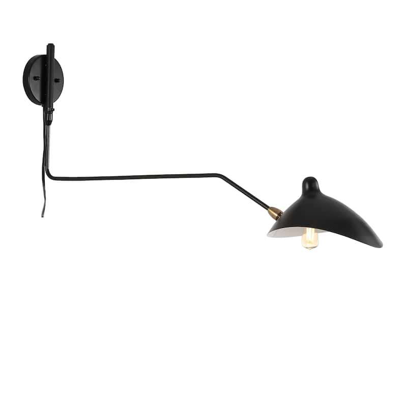 Frank 35" Iron Retro Swing LED Wall Sconce, White by JONATHAN Y - One - Black/Brass Gold