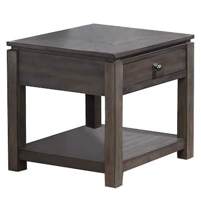 Square Wood End Table with Drawer - 24.5" - Gray