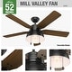 preview thumbnail 9 of 23, Hunter 52" Mill Valley Outdoor Ceiling Fan with LED Light Kit and Pull Chain - Farmhouse, Industrial, Rustic - DAMP RATED!