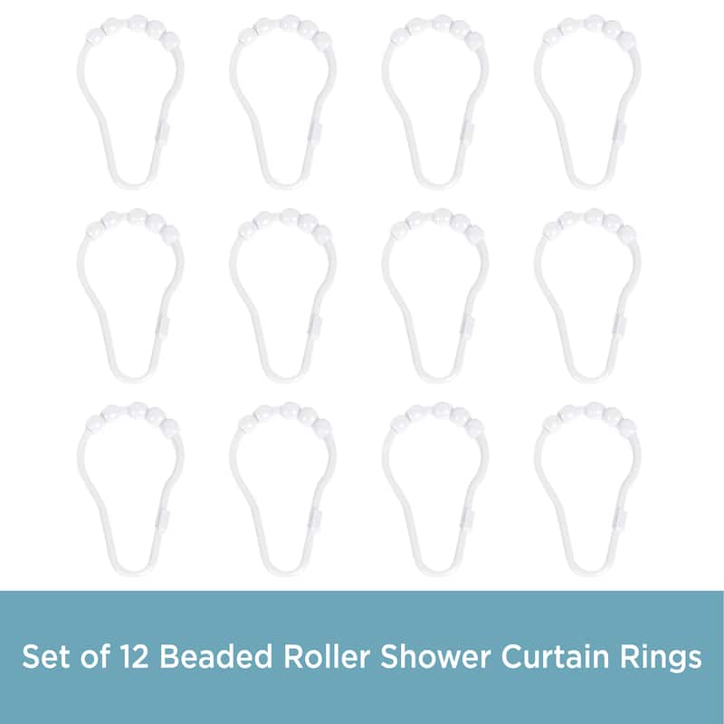 Kenney Plastic Beaded Roller Ball Shower Curtain Rings, Set of 12 - White
