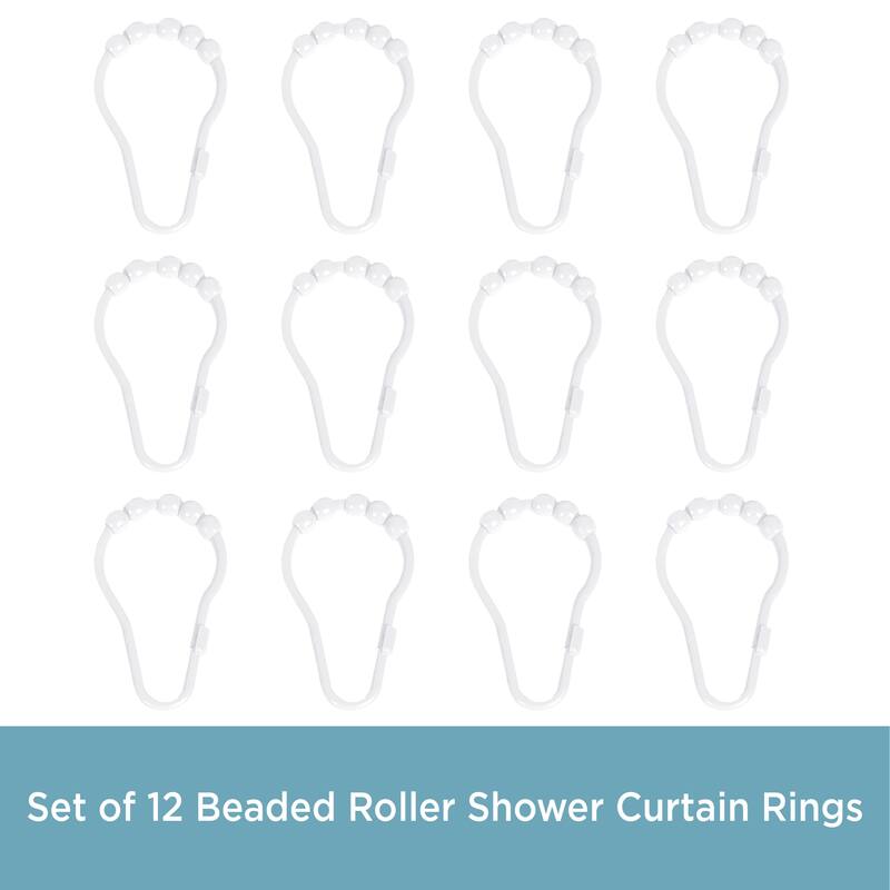 Kenney Plastic Beaded Roller Ball Shower Curtain Rings, Set of 12