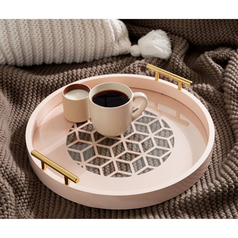 Kate and Laurel Caspen Round Pattern Decorative Metal Handles Tray
