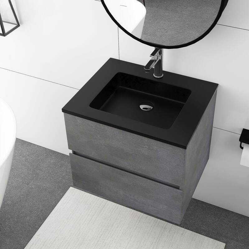 24 in./30 in./36 in. Wall-Mounted 2-drawer Bathroom Vanity Set in Cement Grey with Integrated Solid Surface Sink