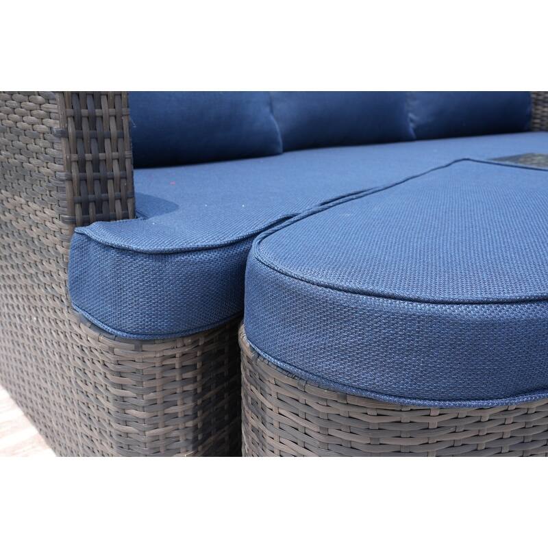 5-piece Patio Wicker Daybed Sectional Sofa Set with Side Table