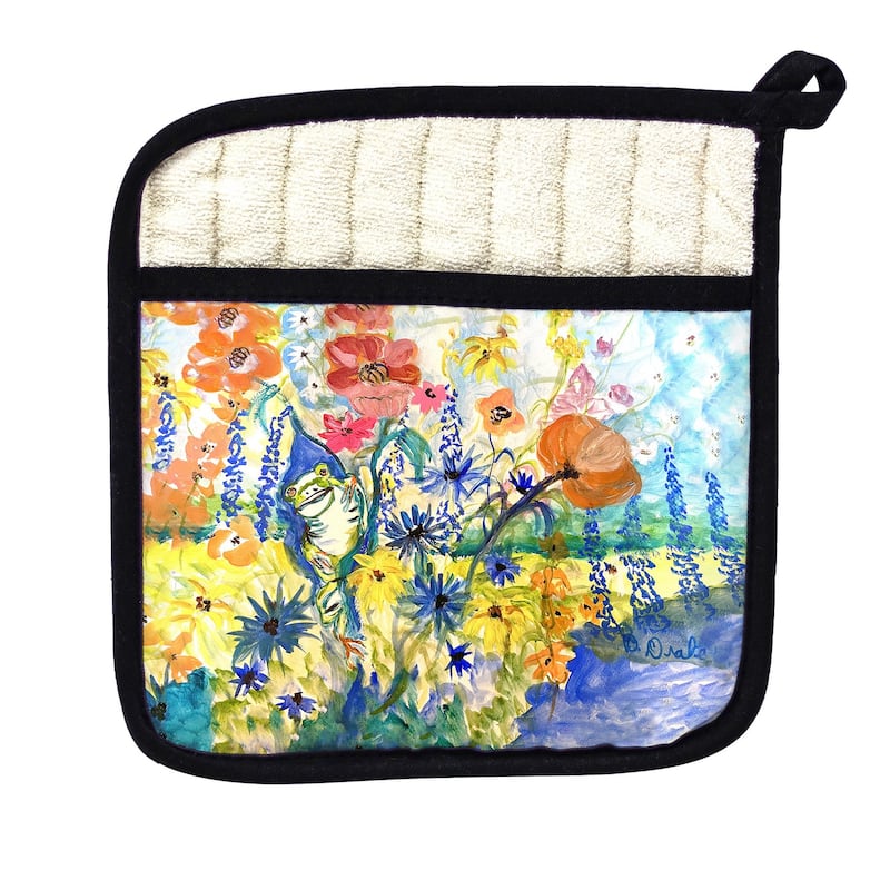 Frog & Garden Pot Holder - 9x9