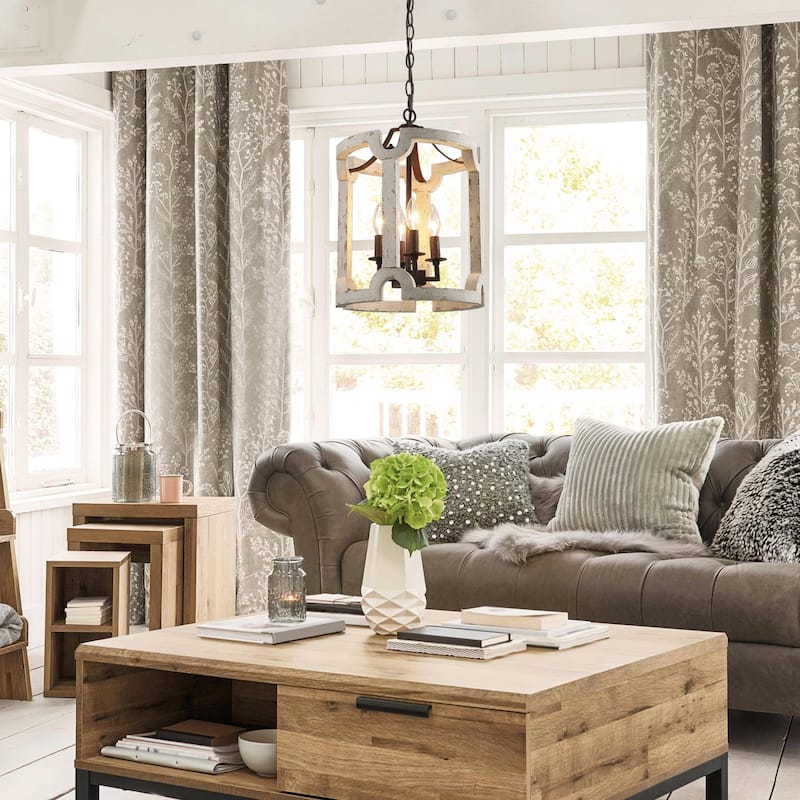 The Gray Barn Farmhouse 3/4-Light Wood Chandelier Lantern Foyer Island Lights