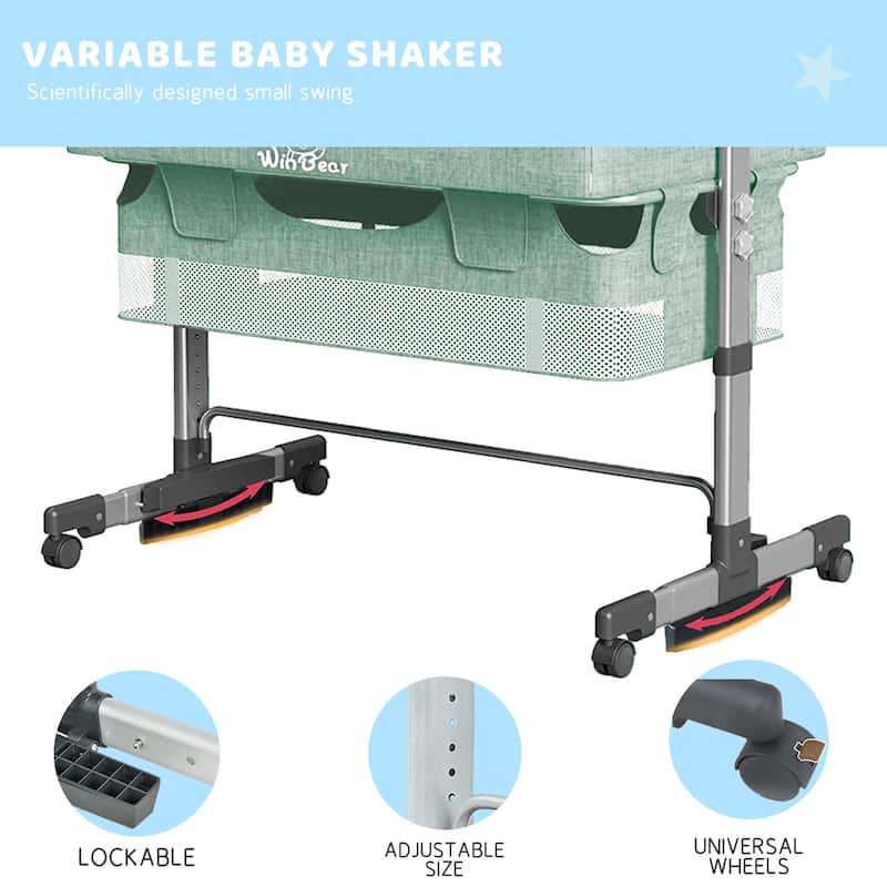 Adjustable Height Baby Bedside Sleeper Crib with Removable Mosquito Net Cover and Wheels