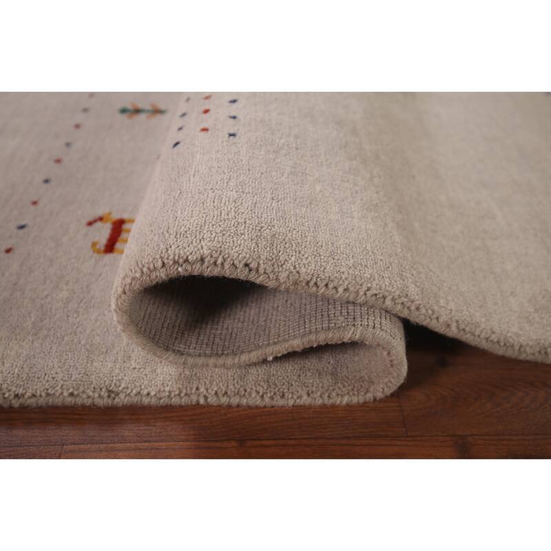Gabbeh Oriental Area Rug Hand-Knotted Beige Tribal Wool Carpet - 6'7"x 9'9"