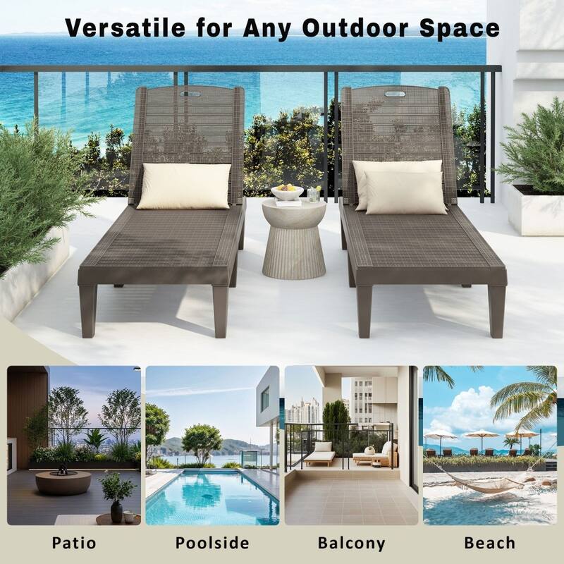 Modern 2-piece Outdoor Chaise Lounges with Adjustable Backrest (Set of 2)