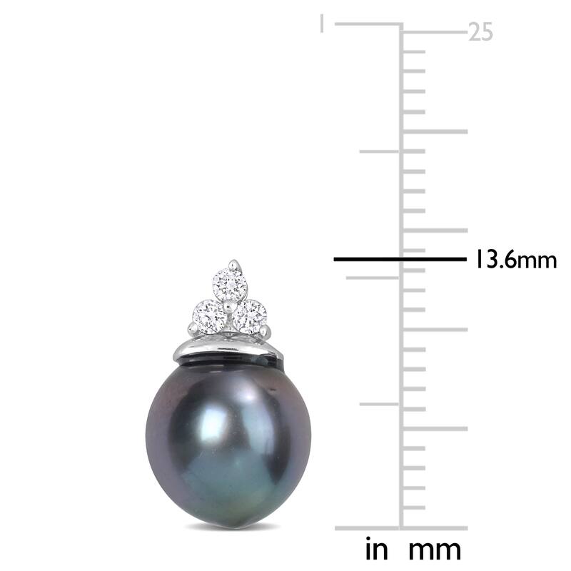 Miadora 8-8.5mm Black Tahitian Cultured Pearl and 1/8 CT TW Diamond Stud Earrings in Sterling Silver