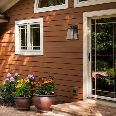 Leonard 1-Light Outdoor Indoor Wall Sconce Black Watered Glass Shade