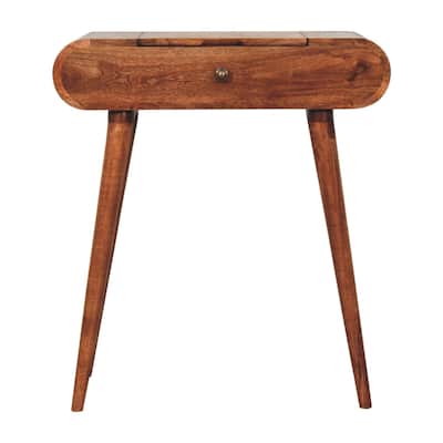 Artisan Furniture Solid Wood Mini Honey Caramel Dressing Table with Foldable Mirror, Light Brown,1 Drawer
