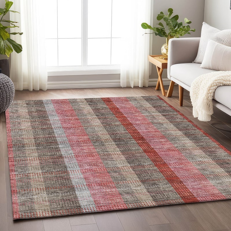 Premium Washable Super Soft Modern Plaid Mayfield Rug - Red - 10' x 14'