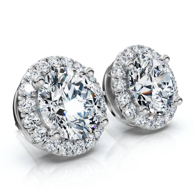 2.25Ct Halo Round Diamond Studs Gold Lab Grown Women's Earrings