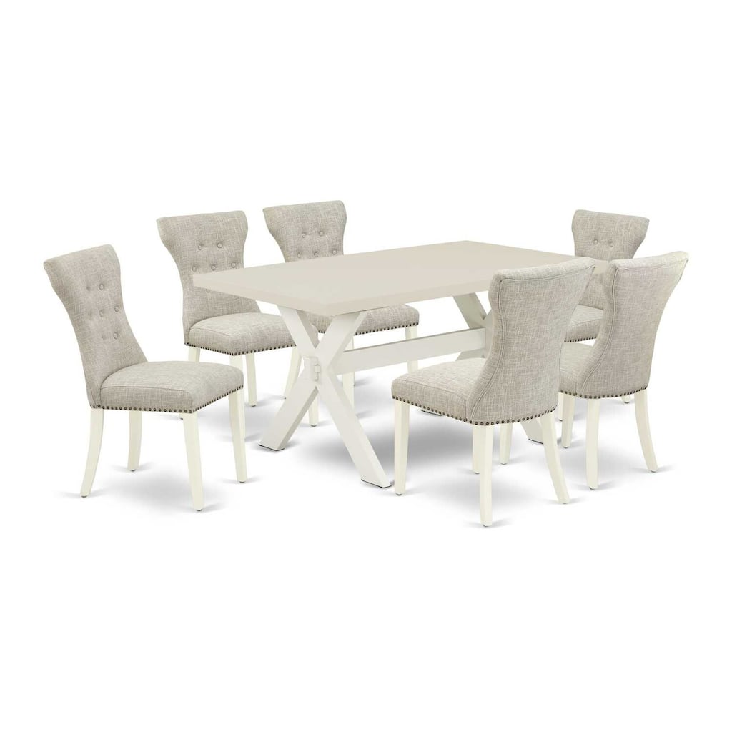 HomeStock 7-Pc Natural Oak Finish Solid Wood Top Dining Table with 6 Parson-Chairs