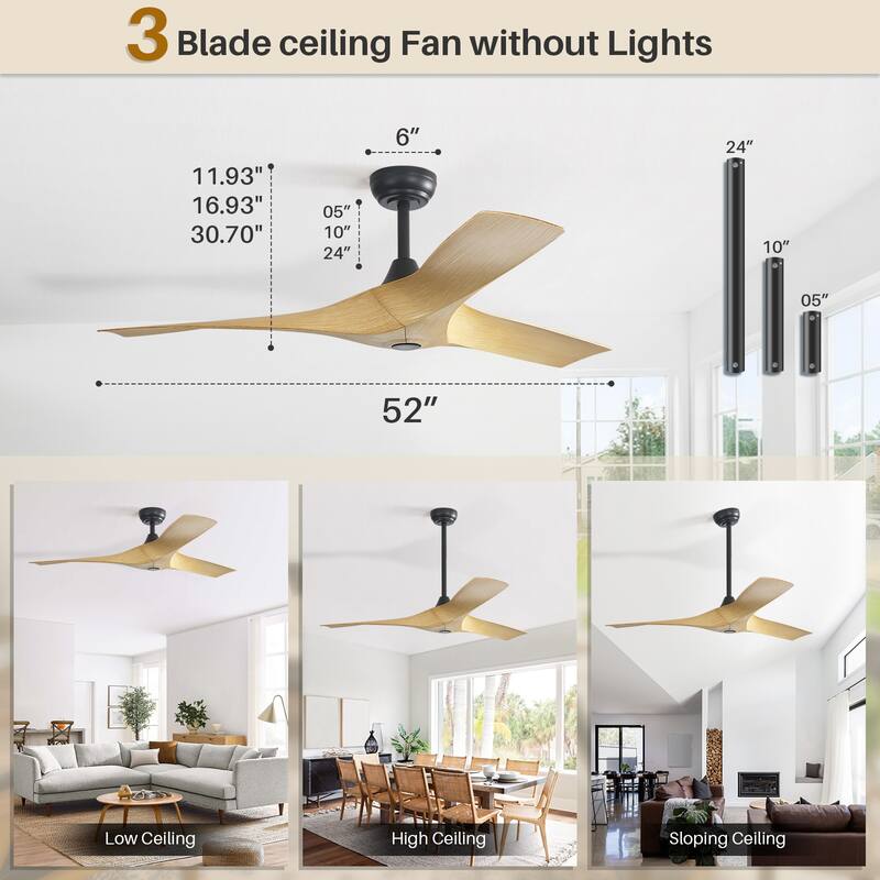 Sofucor 52 Inch Modern Minimalist Style Indoor Ceiling Fan with Remote Control ,without light - 52Inch