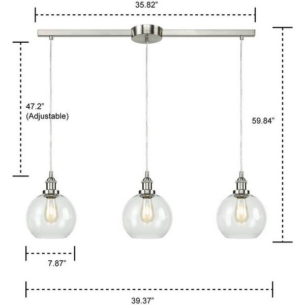Benevento Industrial Kitchen Island Globe Pendant Light 3Light Brushed