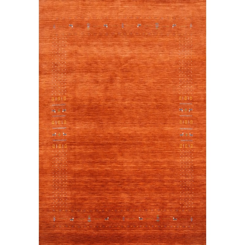 Hand Knotted Oriental 100% Wool Carpet Tribal Animal Pictorial Oranges & Rust Gabbeh Area Rug - 9' 7'' X 7' 9''