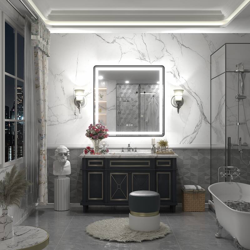 UL Certified Black Metal Framed LED Front Light and Backlit Anti-Fog Wall Bathroom/ Vanity Mirror