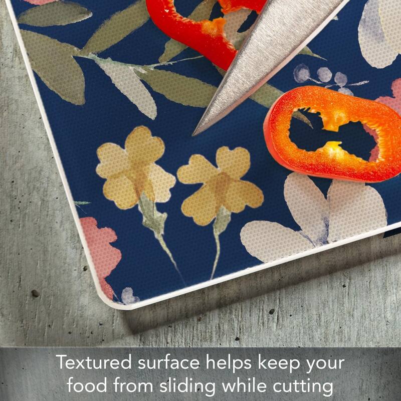 Blue Floral 3mm Heat Tolerant Tempered Glass Cutting Board 10” x 8” Manufactured in the USA Dishwasher Safe