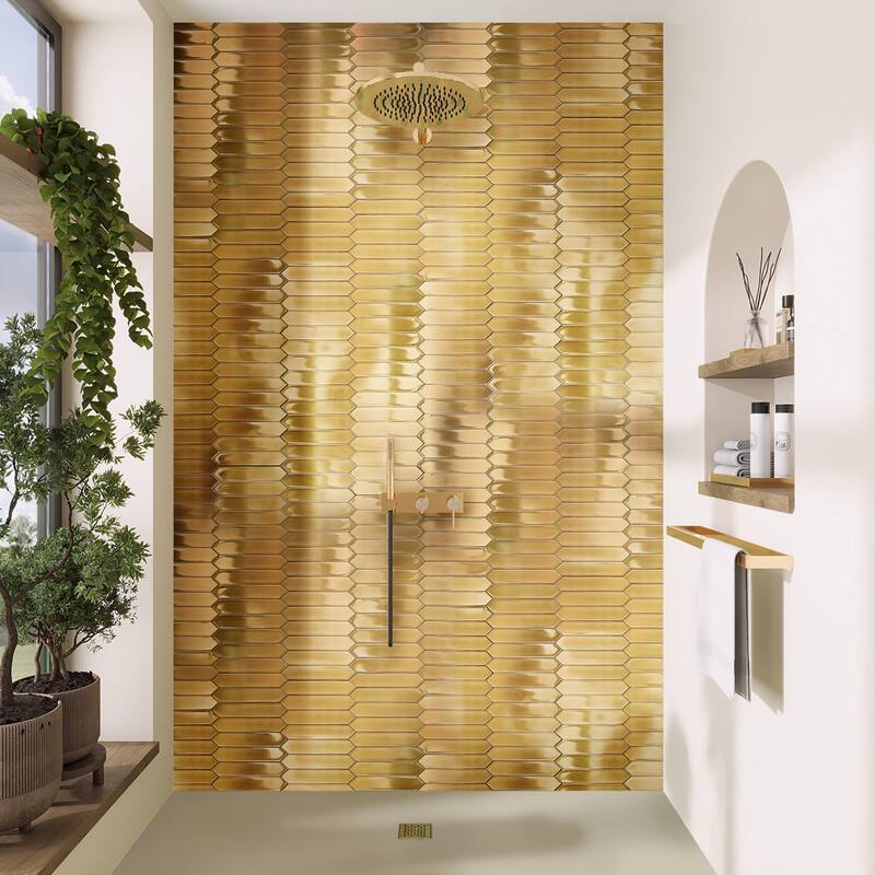 Apollo tile 2" x 10" Piquet Glossy Gold Ceramic Tile (5.38 sq ft/case) - 44 Pack
