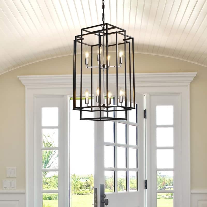 18-Inch Industrial Pendant Light – 8-Light Geometric Design, Adjustable Hanging Fixture (Bulbs Not Included).