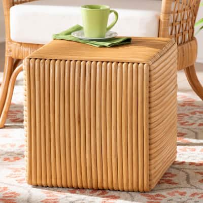 Karina Bohemian Light Honey Rattan Footstool