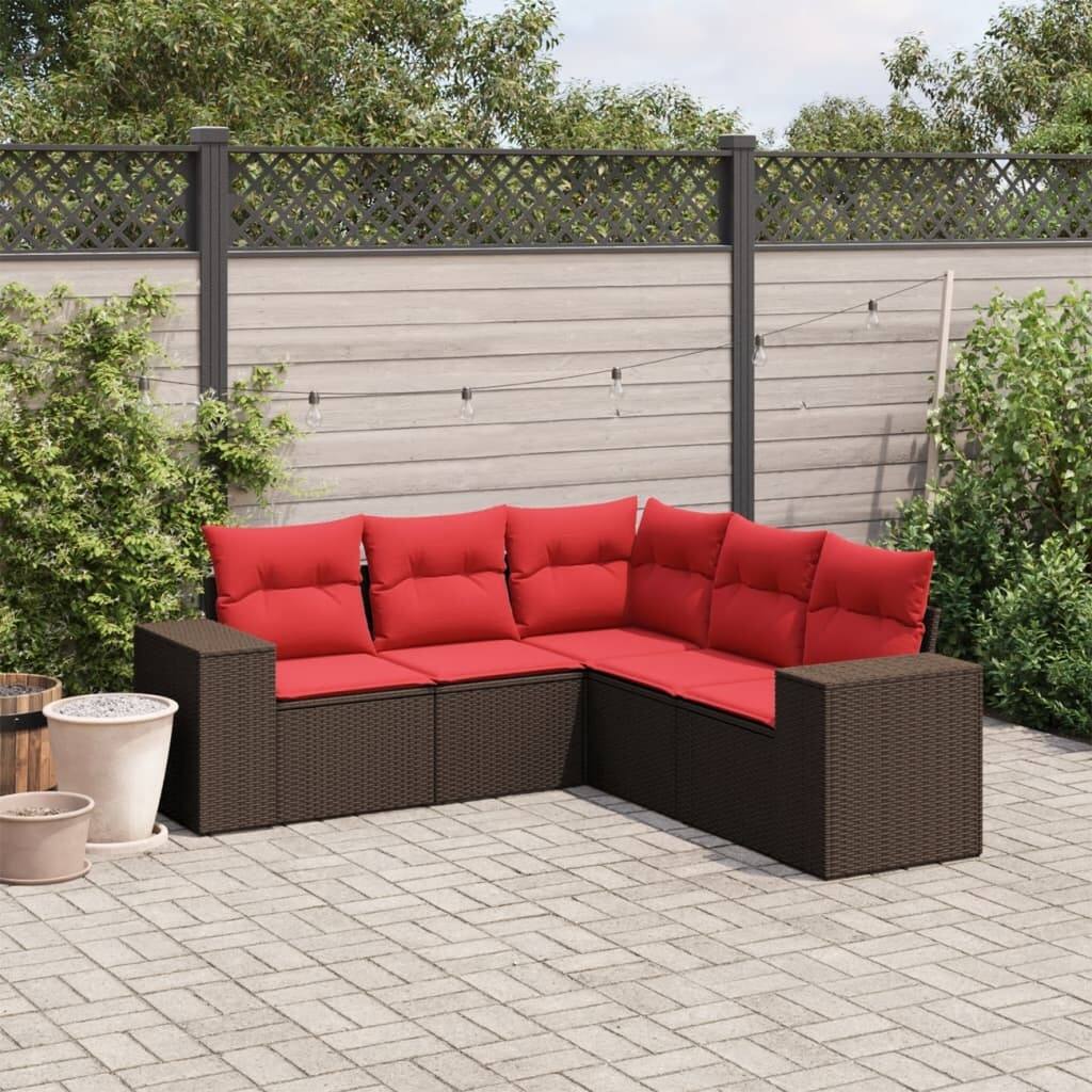 vidaXL Patio Sofa Set with Cushions Outdoor Conversation Furniture Poly Rattan - 24.4 x 24.4 x 27.2