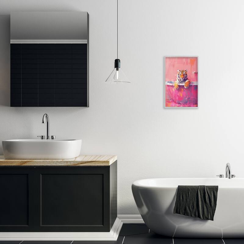 Stupell Bright Bathing Tiger in Tub Framed Giclee Art Design By LSR Design Studio