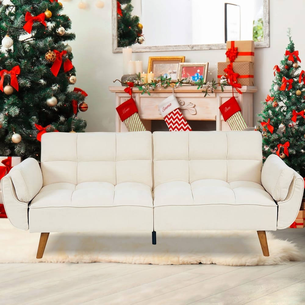 Futon Sofa Bed, Convertible Folding Futon Couch Recliner Lounge For Living Room With 2 Pillow/Armrest