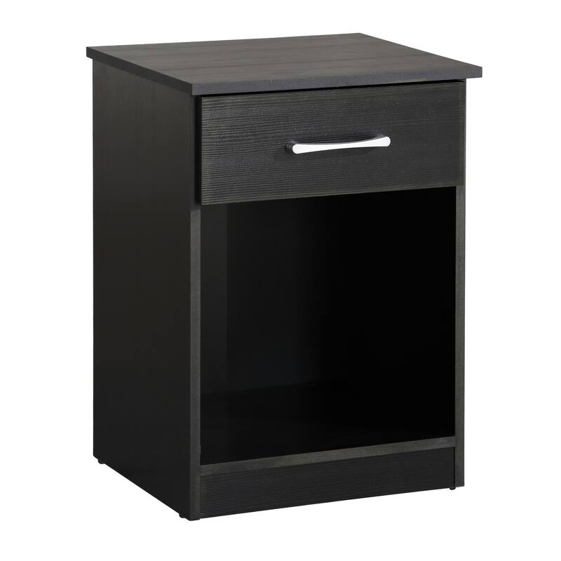 Modern 18-in Single-Drawer Wood Nightstand with Metal Hand Held and Open Rack