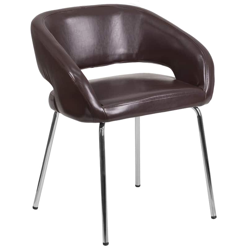 Contemporary LeatherSoft Side Reception Chair with Chrome Legs - Brown
