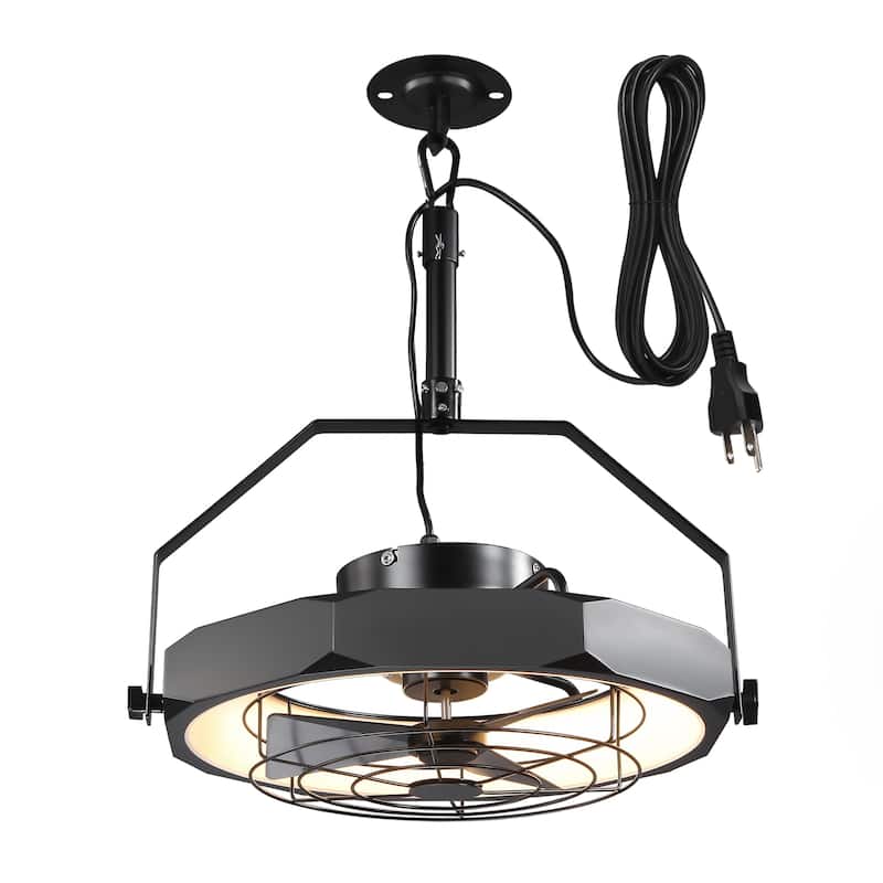 20" Industrial Black Integrated LED Caged Ceiling Fan Wall Mounted Fan with Light