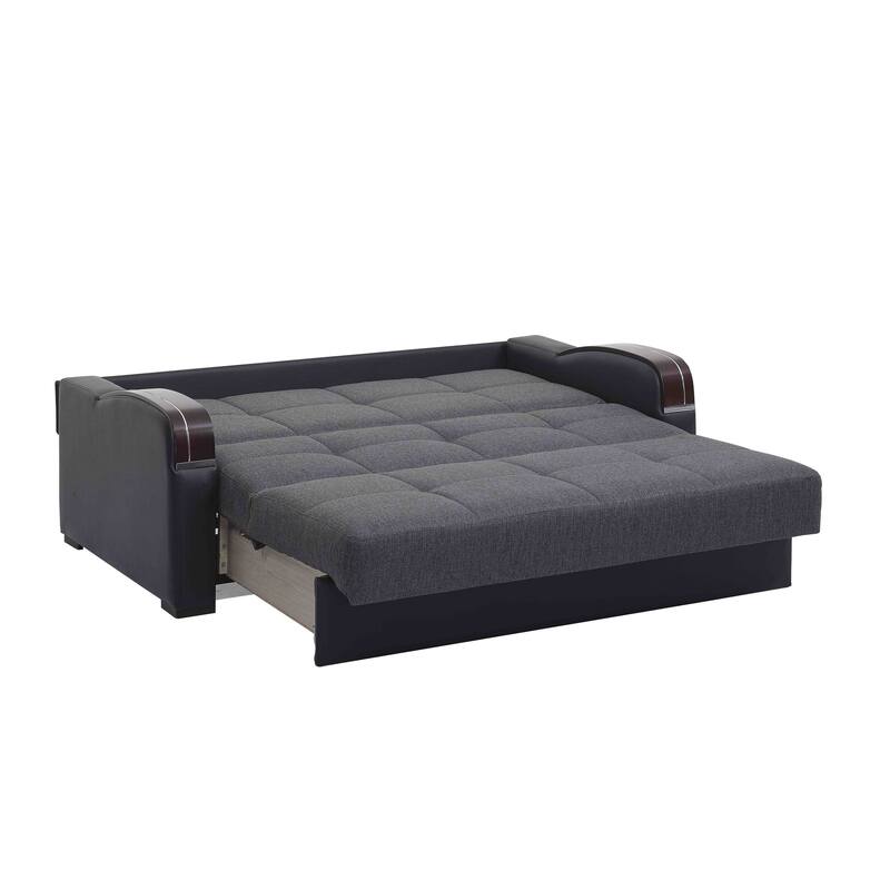 HomeRoots 74" Gray Chenille Convertible Futon Sleeper Sofa And Toss Pillows With Storage