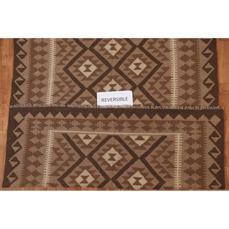 Reversible Geometric Kilim Area Rug Flat-weave Wool Carpet - 5'3" x 8'1"