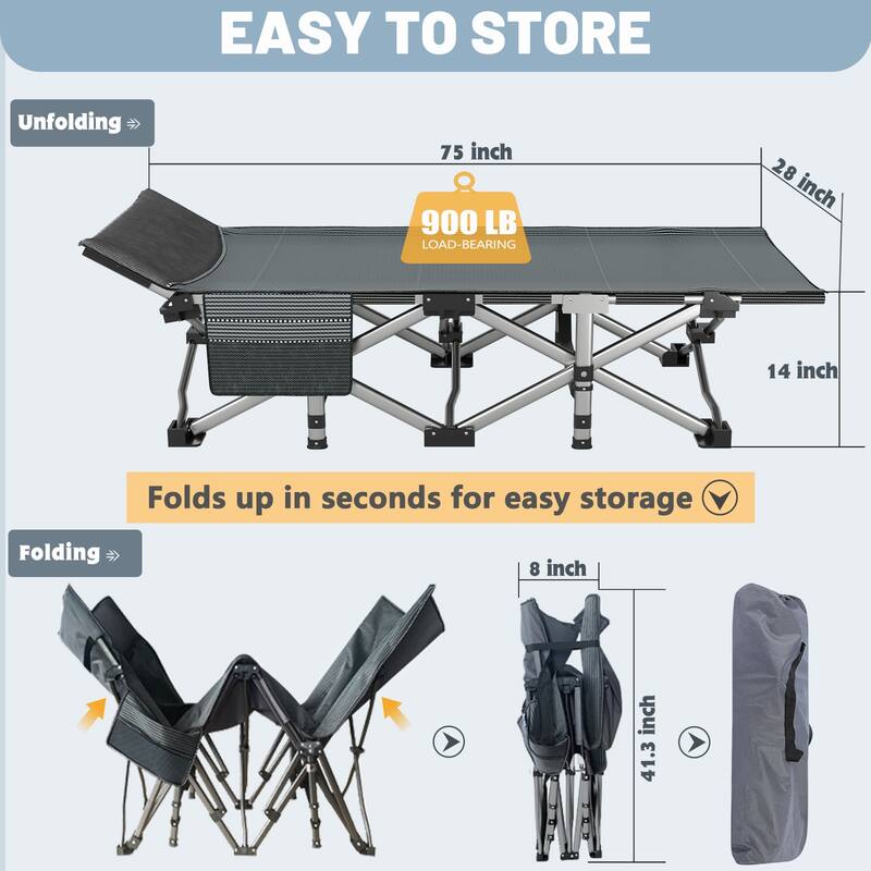 75" Folding Camping Bed with 3.3 Inch Mattress, Portable Sleeping Cot