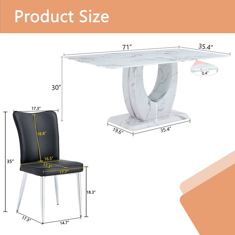 Modern 9-Piece Dining Table Set with Black PU Dining Side Chairs